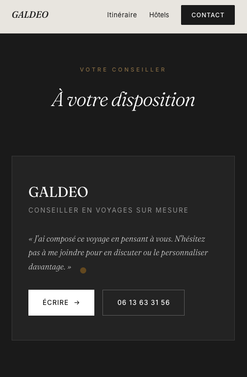Vista de consultor de um mini-site Galdeo