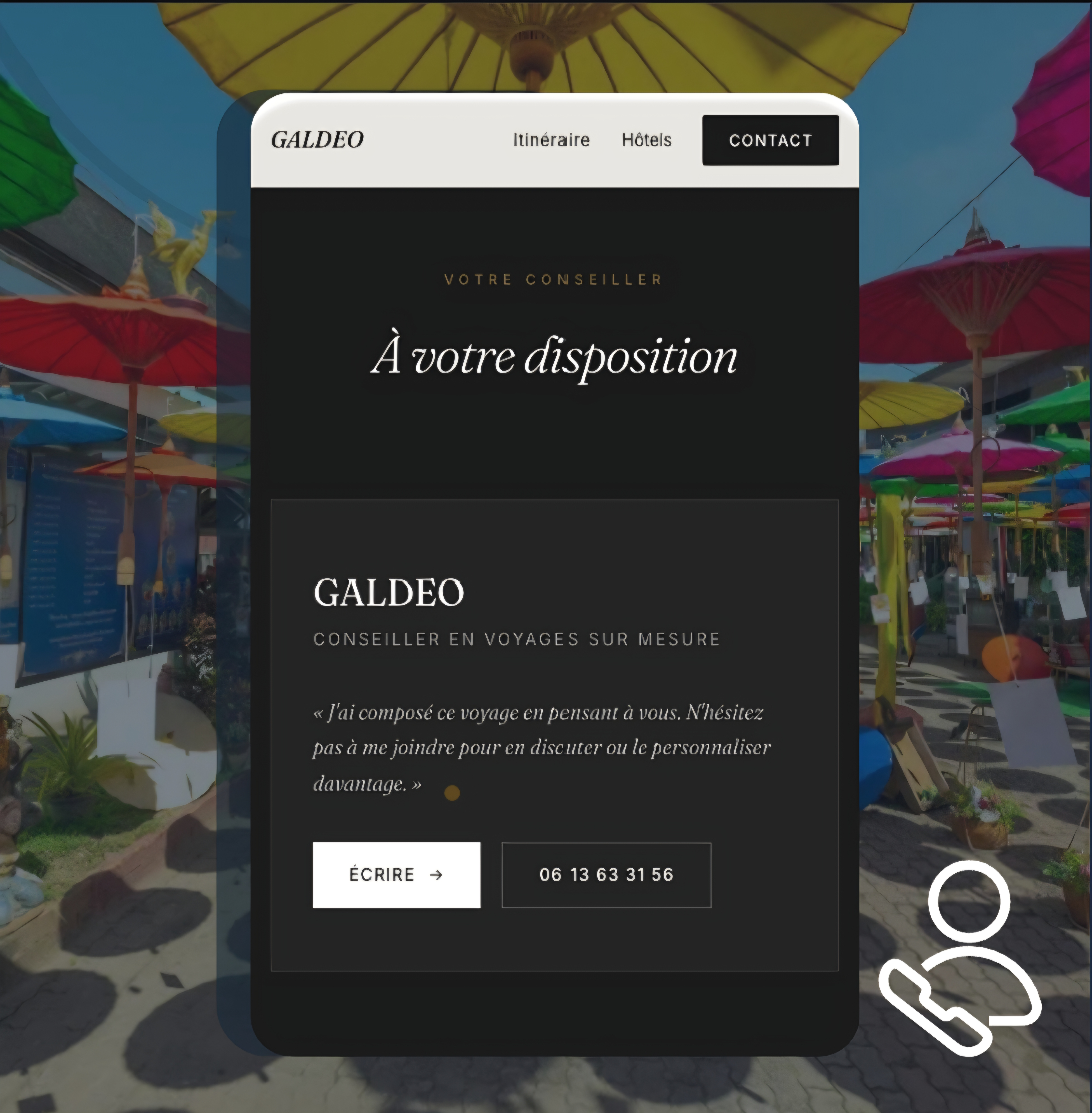 Vue conseiller d’un mini-site Galdeo