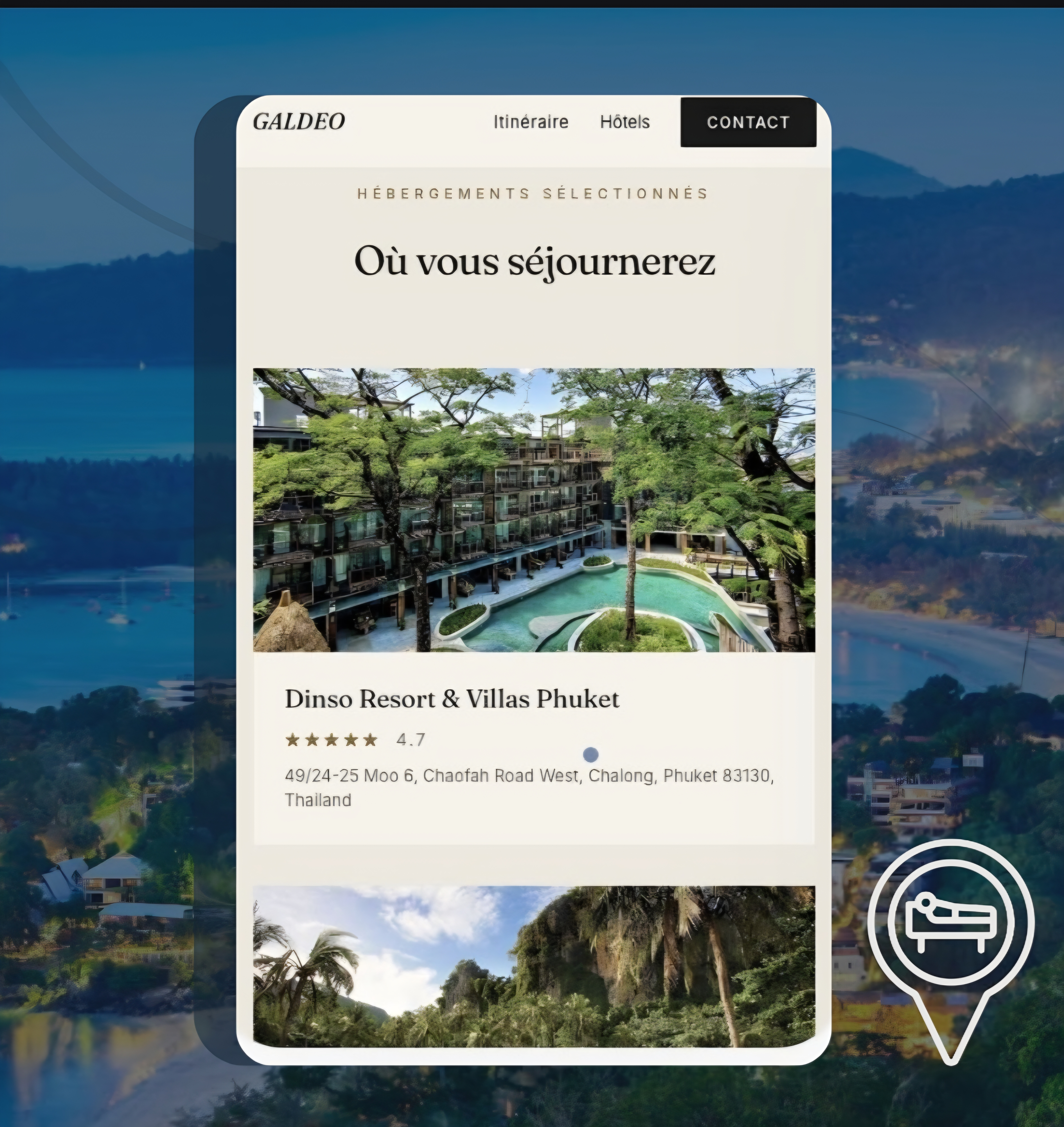 Vue hébergements d’un mini-site Galdeo
