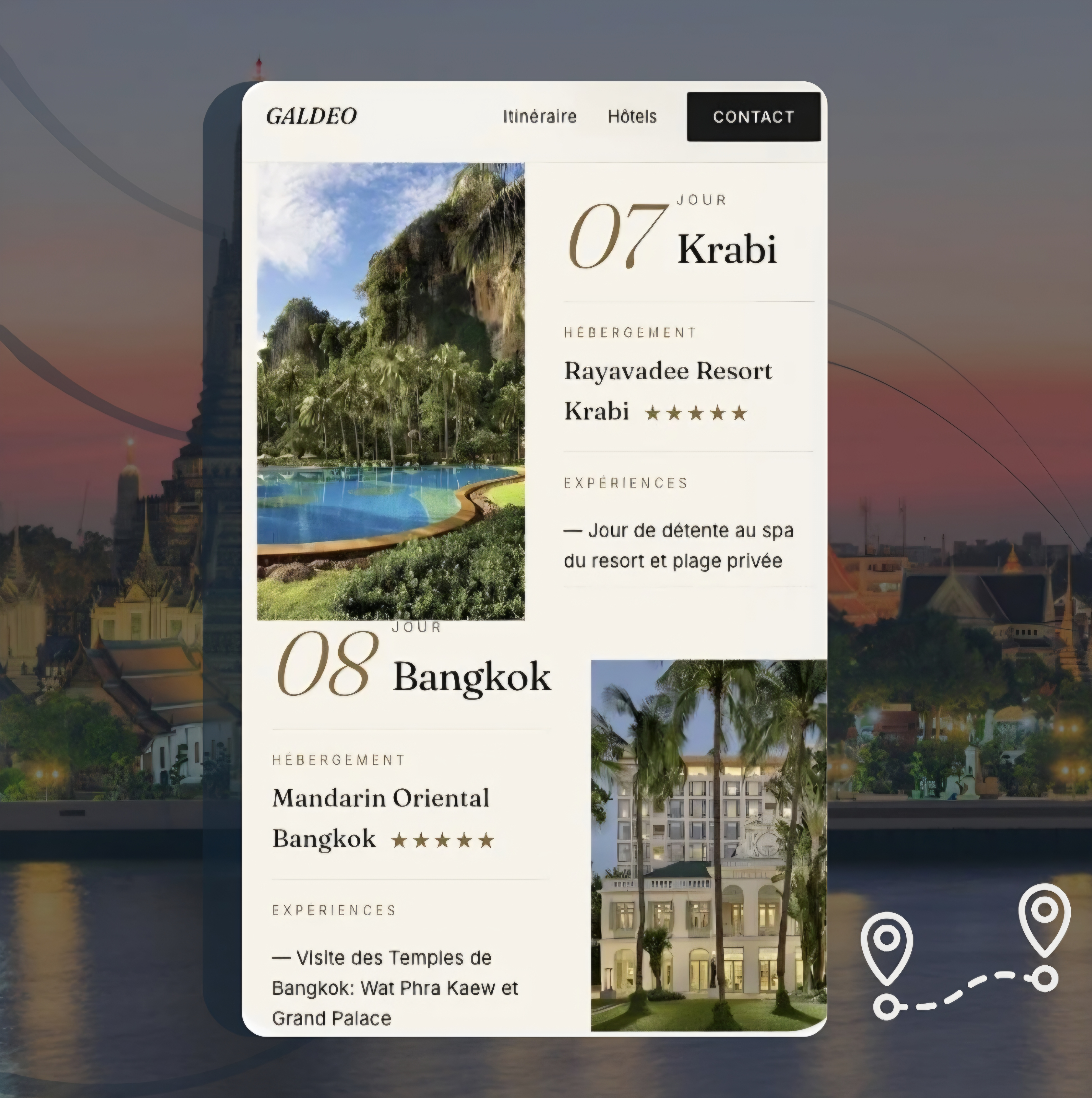 Vue itinéraire immersive d’un mini-site Galdeo