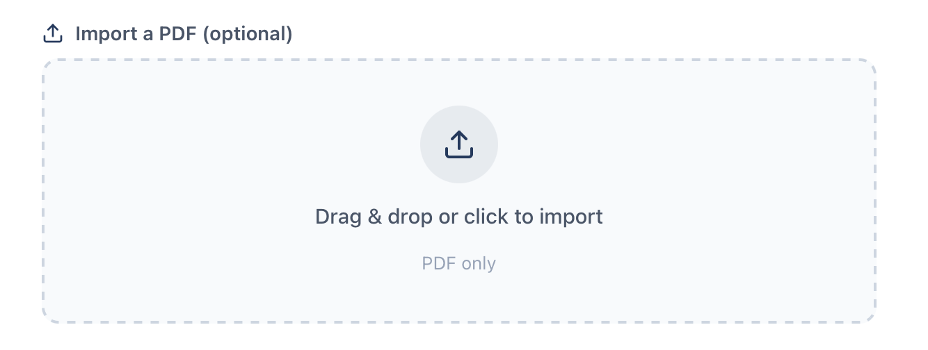 Zone d’import PDF dans Galdeo