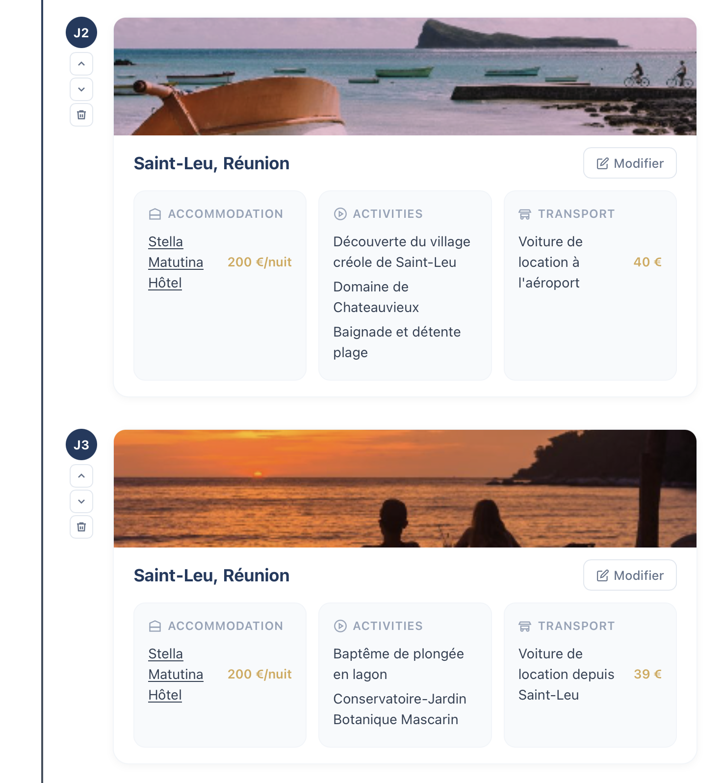 Planning de voyage modifiable après’import PDF dans Galdeo